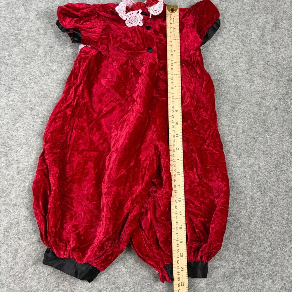 Sarah Kent Romper Baby Girl 24M‎ Red Velvet Lace Trim Vintage Old Money Holiday